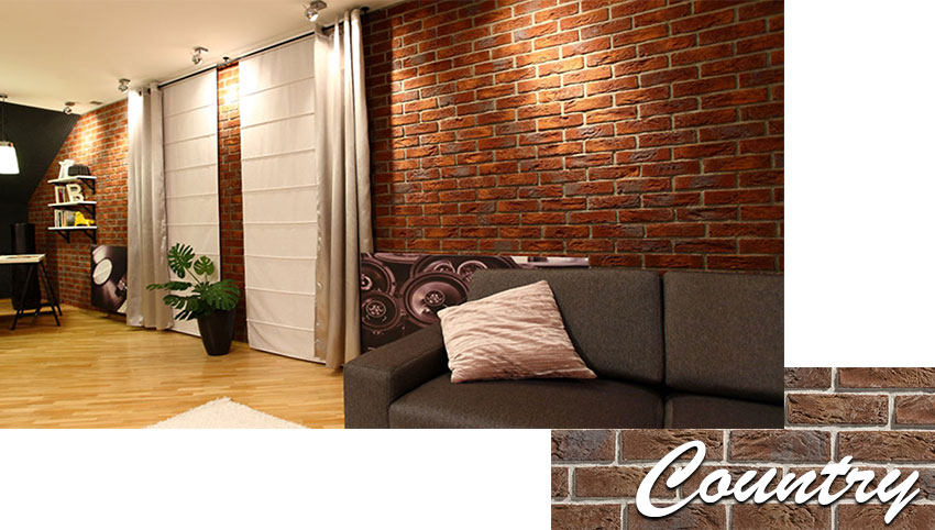 Stegu country decorative brick installed on the wall in the living room