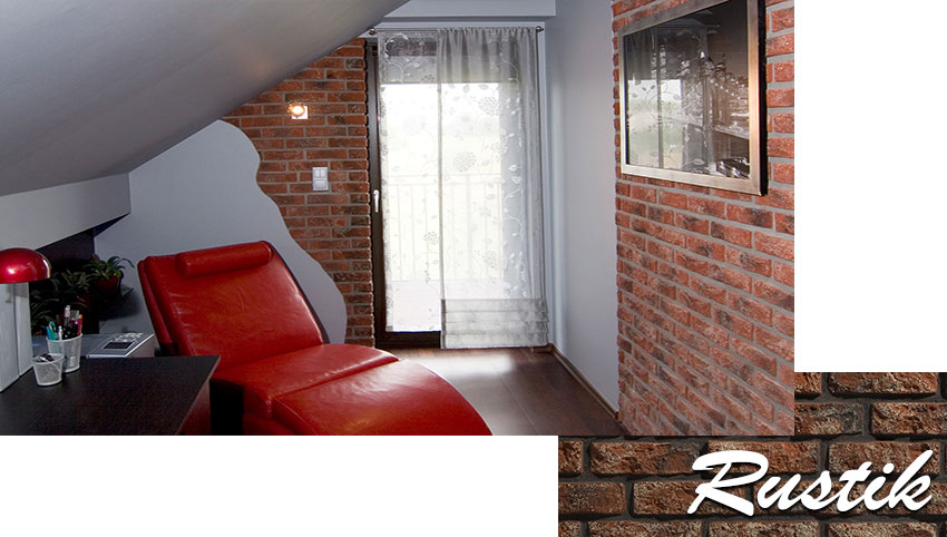 Stegu rustik decorative brick installed on the wall in the living room