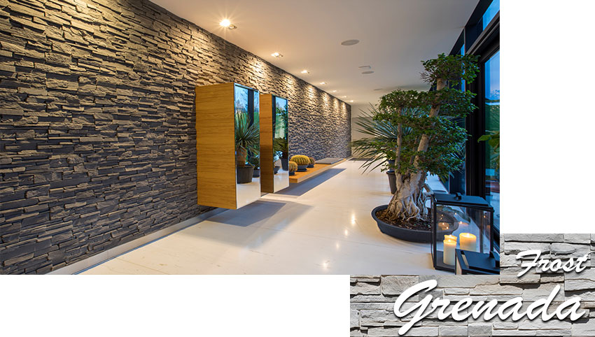 Stegu grenada frost decorative stone tiles installed on wall