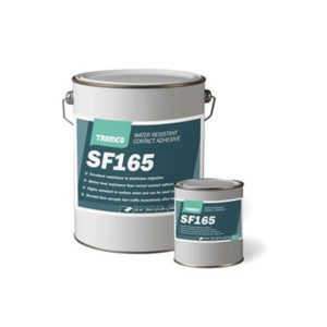 SF165 is a cross-linking contact adhesive. used for the permanent bonding of: smooth backed rubber floor coverings and PVC