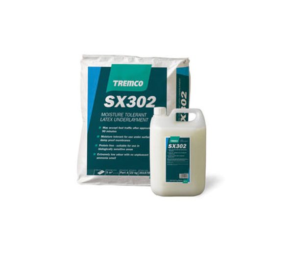 SX302 is a moisture tolerant cement based latex underlayment.