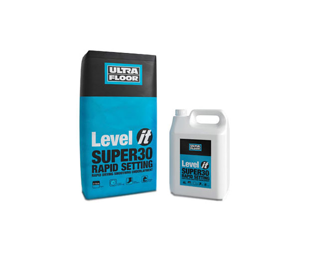 UltraFloor Level IT Super30 is a high specification, high strength, rapid drying and curing two-part cementitious smoothing underlayment.
