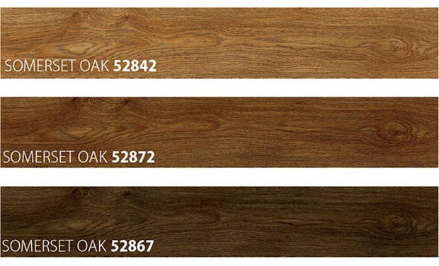 Three Dark Coloured Samples of Wooden Look Flooring type Summerset Oak