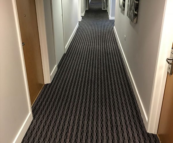 Westex-Hospitality-and-leisure-patterned-broadloom-carpet-installed on the hotel hallway floor