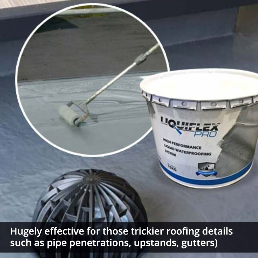 Liquid Waterproofing of Roof Details - Gutters, Upstands - Liquiflex-Pro