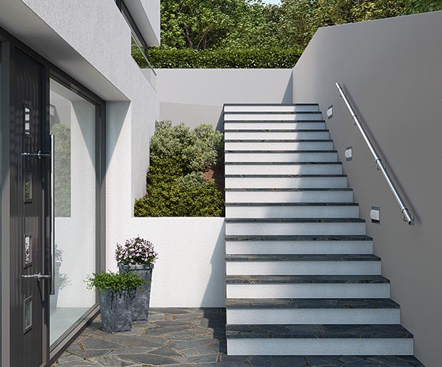 Exterior & Interior Wall-Mounted Stair Handrail - rothley stainless steel handrail kit - polished steel
